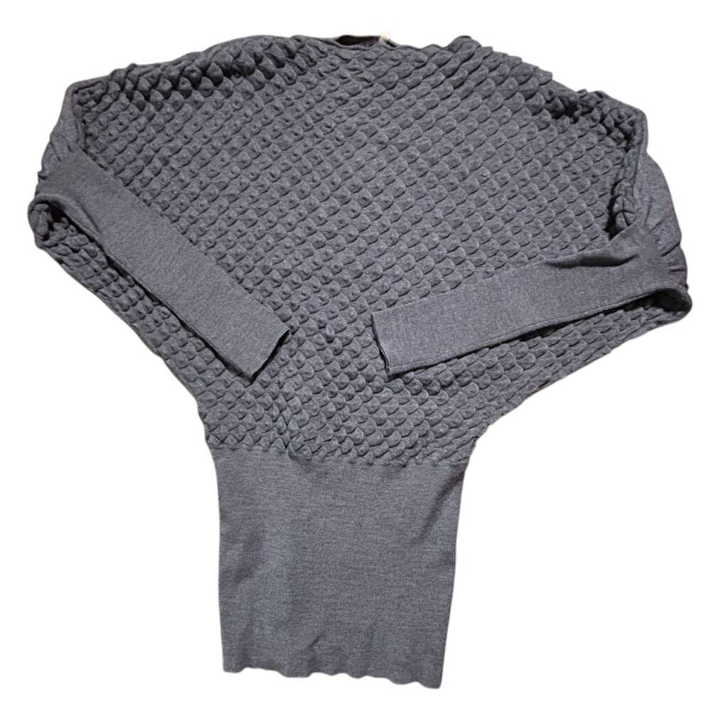 La-El Couture Wool Blend Cinched Waist Batwing Sleeve Gray Top Medium